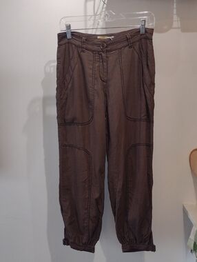 Max Studio Brown Silk BlendCargo-Style Ankle Joggers (Size M)